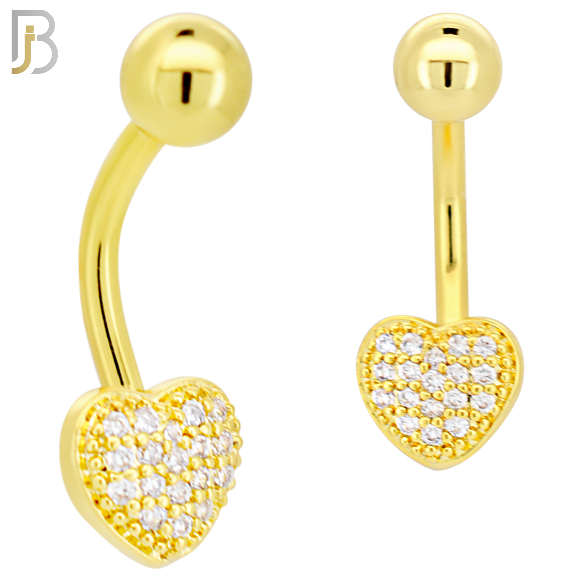 NB96 - 316L Stainless Steel Heart with Multi CZ Banana Belly Ring image 2