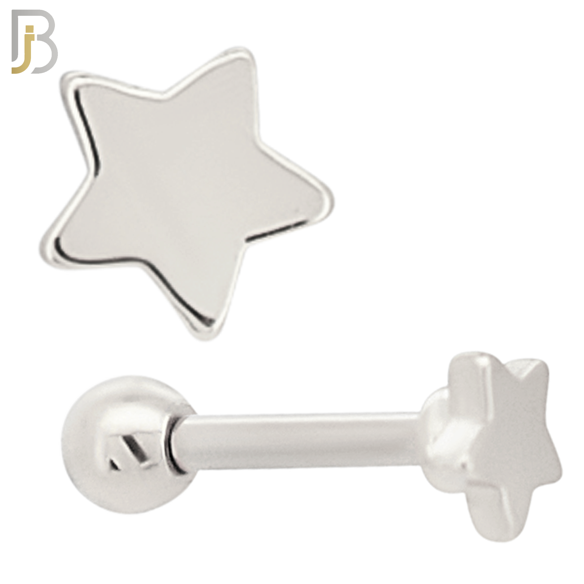 TB48 - 316L Stainless Steel and Brass Plain Star Design Tragus Barbell Cartilage Piercing Externally Threaded (PACK OF 6) image 1