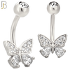 NB110 - 316L Surgical Steel Butterfly with Pear CZ in Both Lower Wings Belly Ring image 1