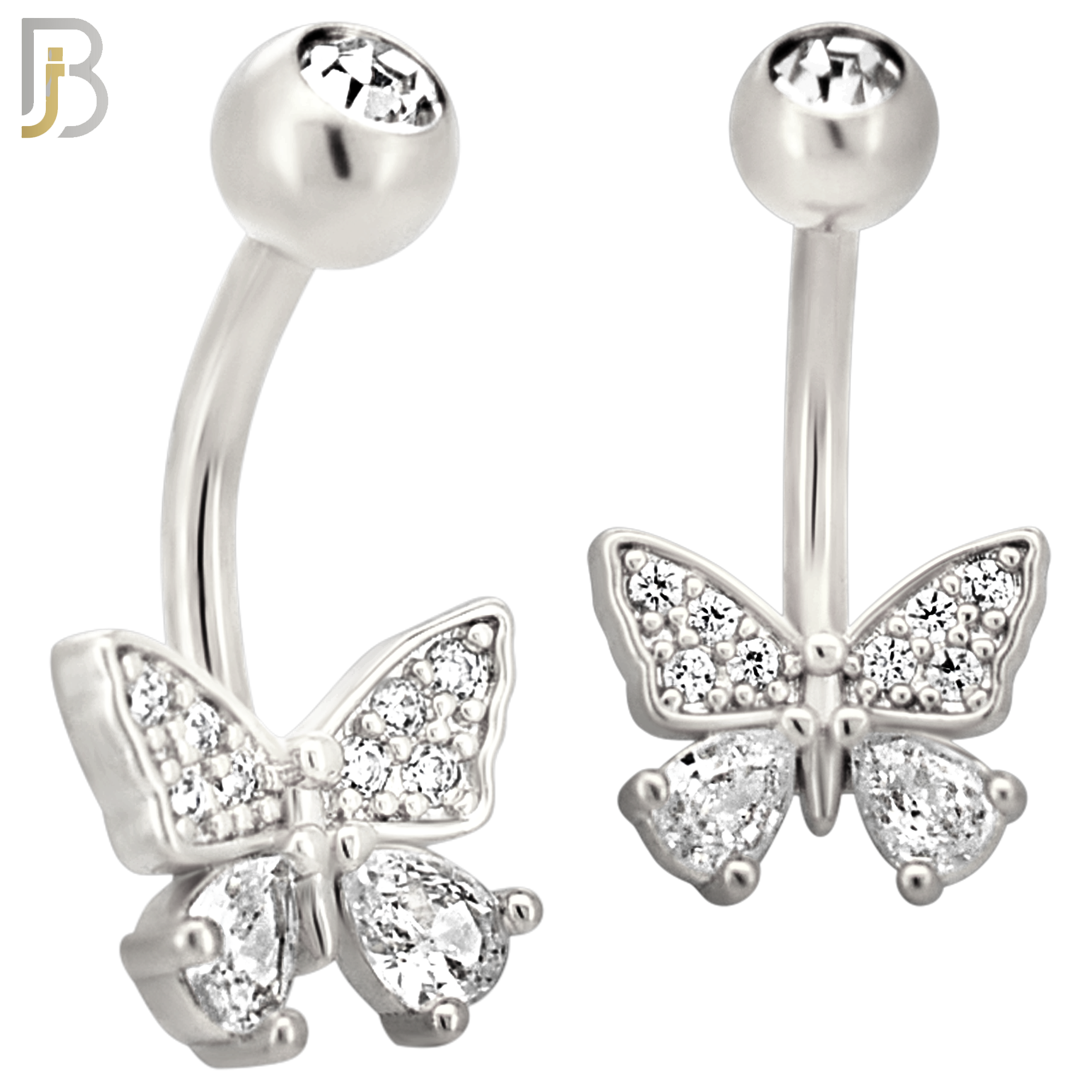 NB110 - 316L Surgical Steel Butterfly with Pear CZ in Both Lower Wings Belly Ring image 1