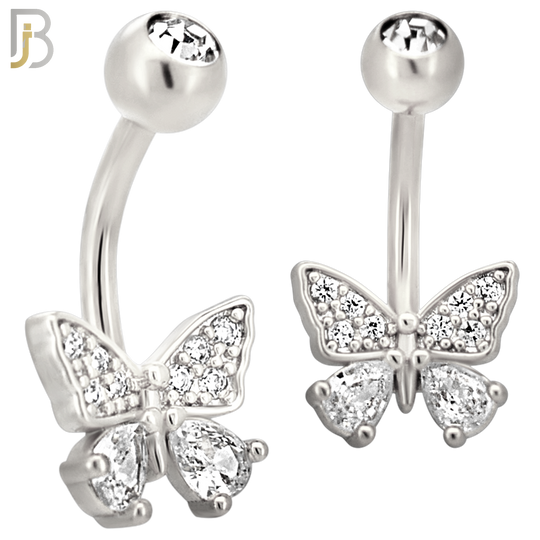 NB110 - 316L Surgical Steel Butterfly with Pear CZ in Both Lower Wings Belly Ring image 1