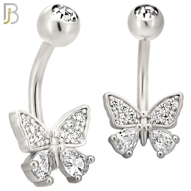 NB110 - 316L Surgical Steel Butterfly with Pear CZ in Both Lower Wings Belly Ring image 1