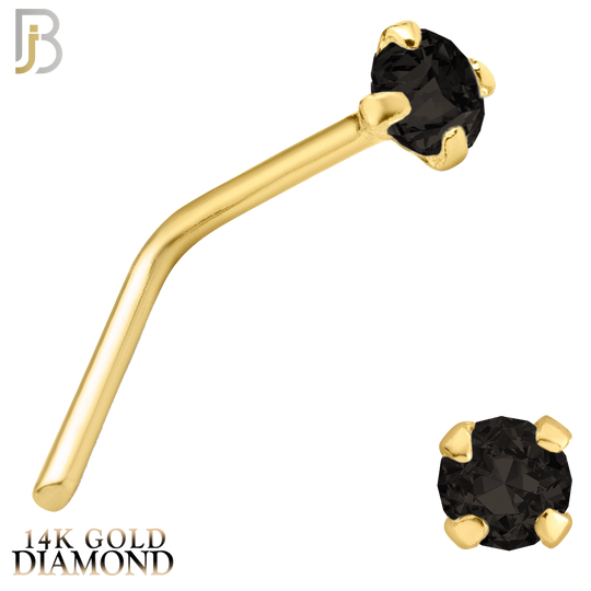 14-NR10DYK - 14k Yellow Gold L-Shaped with Black Natural Diamond in Prong Setting - 1mm image