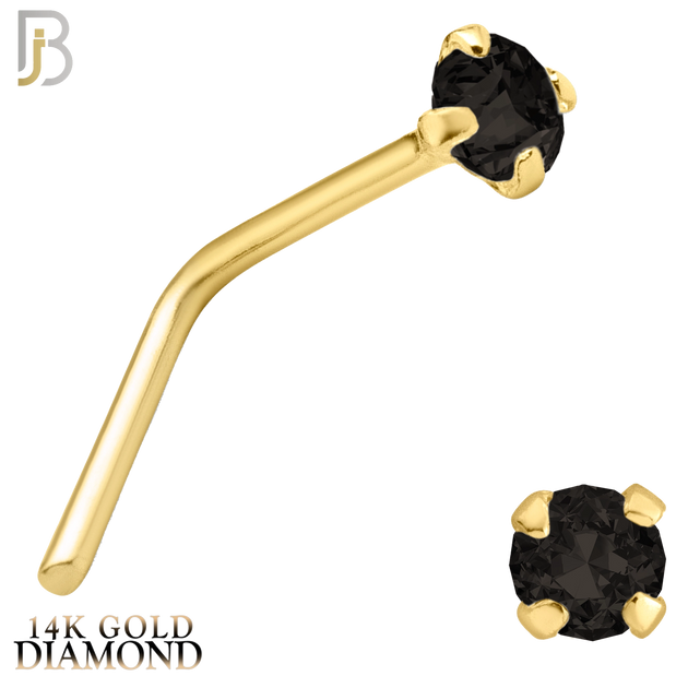 14-NR10DYK - 14k Yellow Gold L-Shaped with Black Natural Diamond in Prong Setting - 1mm image