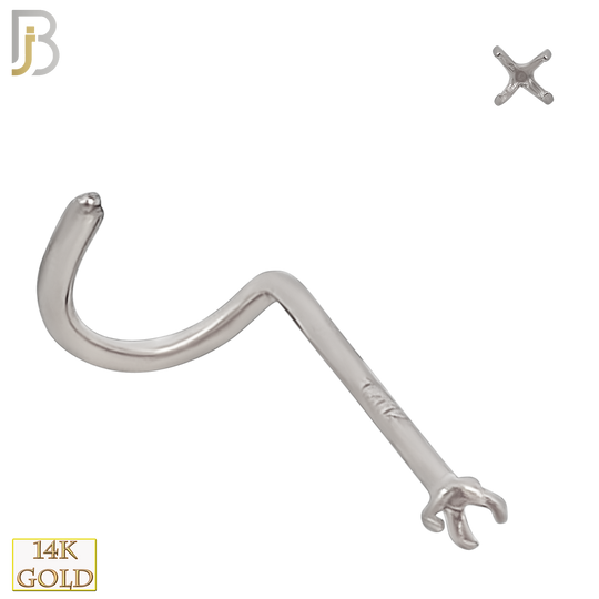 14-NR03W-20 - 20g Thickness 14k Solid White Gold Prong Setting Nose Screw, Cork Screw Mounting Only image 1