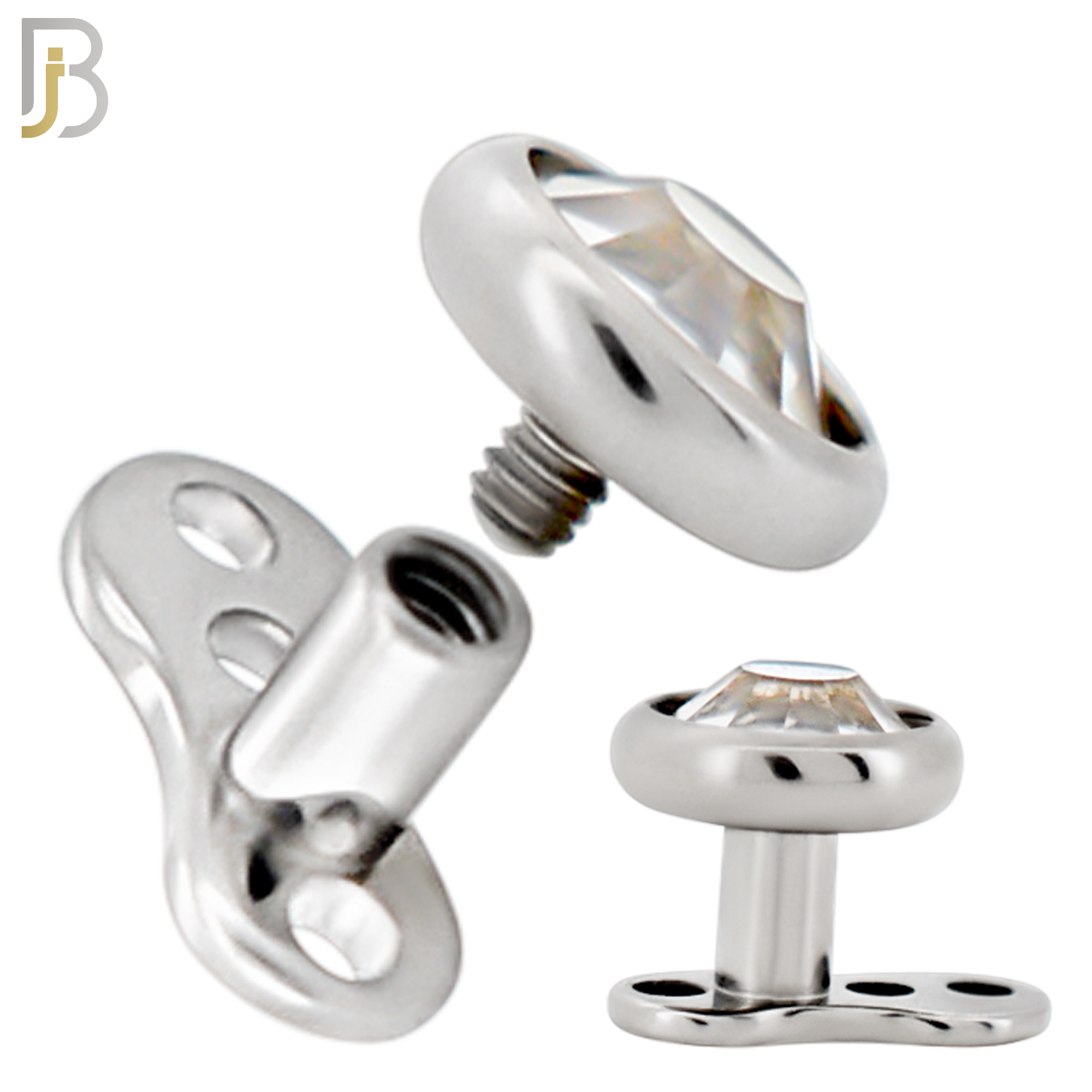 G23-DM03SC - G23 Titanium 14g Anchor with Surgical Steel Clear CZ in Bezel Setting Dermal Top (PACK OF 6) image 5