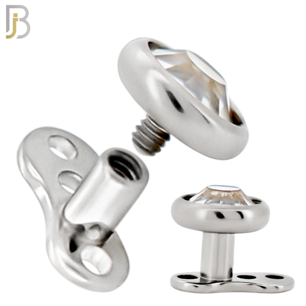 G23-DM03SC - G23 Titanium 14g Anchor with Surgical Steel Clear CZ in Bezel Setting Dermal Top (PACK OF 6) image 5