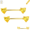 NP03G - 316L Surgical Steel Gold Plated Screw Prong Heart Zircon Nipple Ring Piercing image 1