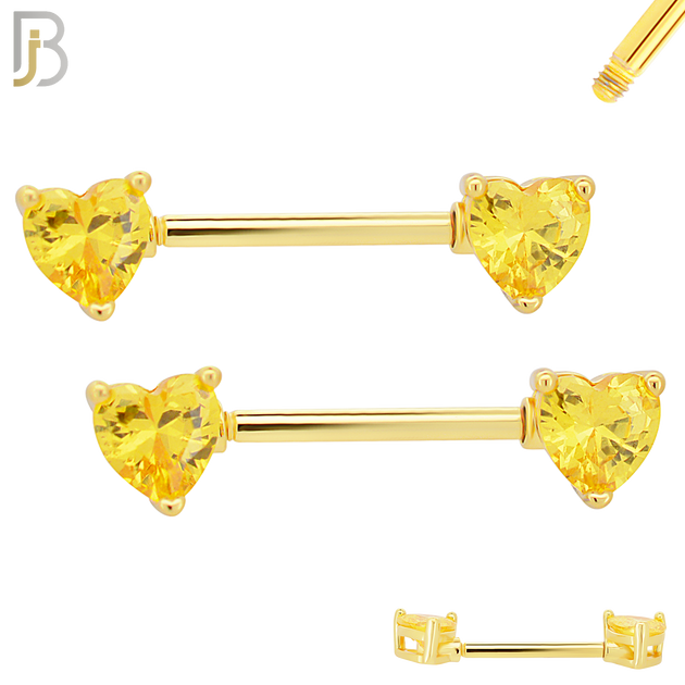 NP03G - 316L Surgical Steel Gold Plated Screw Prong Heart Zircon Nipple Ring Piercing image 1