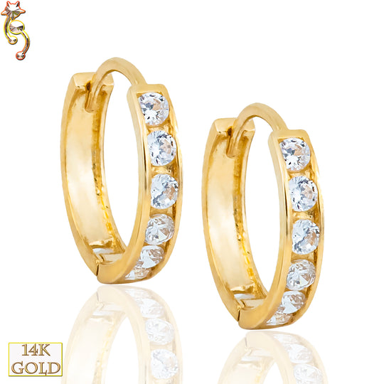 14-ES27YC - 14k Solid Gold Channel Setting Huggies Earrings image 0