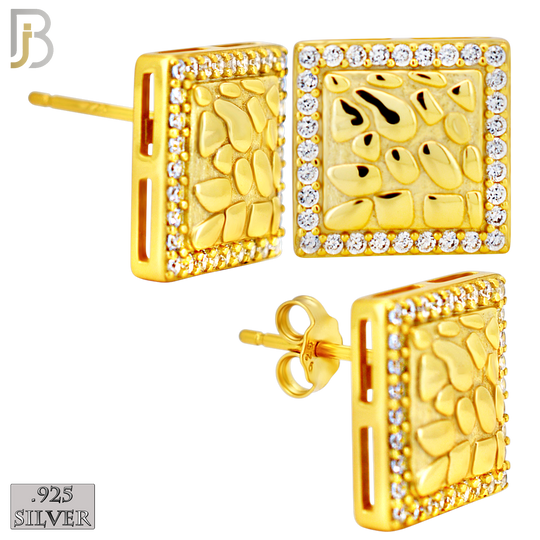 925-ES517 - 925 Sterling Silver Square with CZ Halo Nugget Push Back Earrings - 12mm image