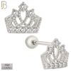 925-ES209 - Screw Ball Back - .925 Sterling Silver Crown Design Earring Stud with Clear Zircon image 1