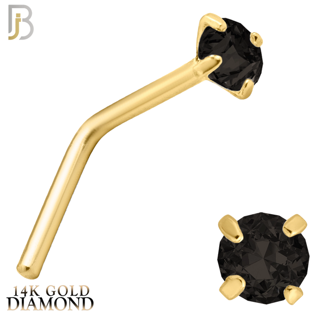 14-NR10DYK-20 - 14k Yellow Gold L-Shaped Nose Ring with Black Natural Diamond in Prong Setting image 2