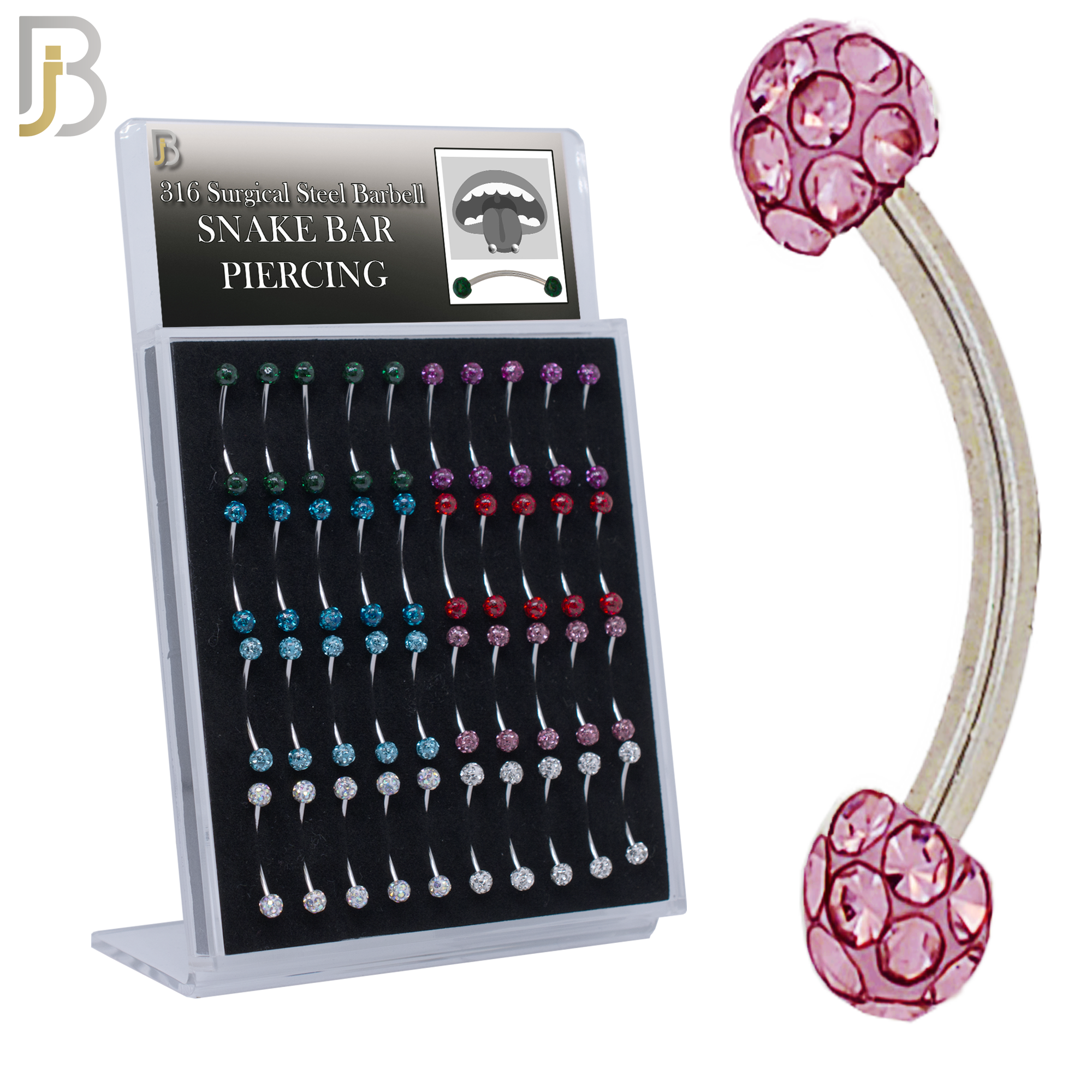 PK-EC05C - 316L Surgical Steel Curved Barbell External Threaded Ball Coated Zircon image 2