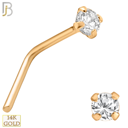 14-NR10CR-22 - 14k Solid Rose Gold 22g Prong Setting  Round Cubic Zircona L-Shape image 2