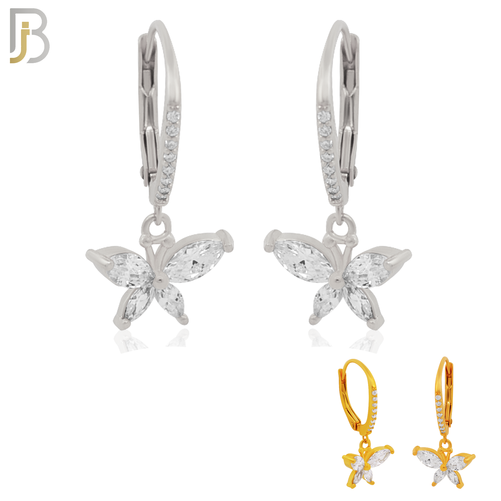 925-ES192 - .925 Sterling Silver Dangling Butterfly Marquise Zircon Design Huggies Clip On image 0