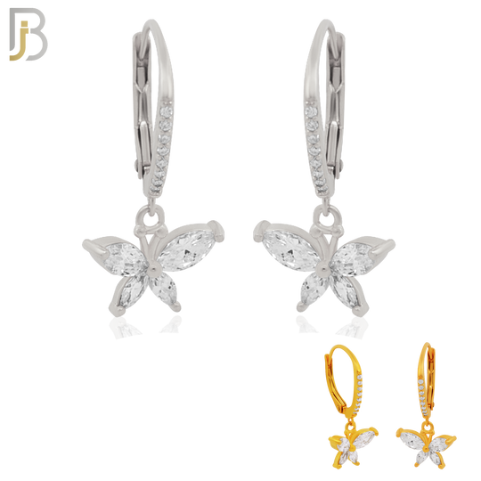 925-ES192 - .925 Sterling Silver Dangling Butterfly Marquise Zircon Design Huggies Clip On image 0