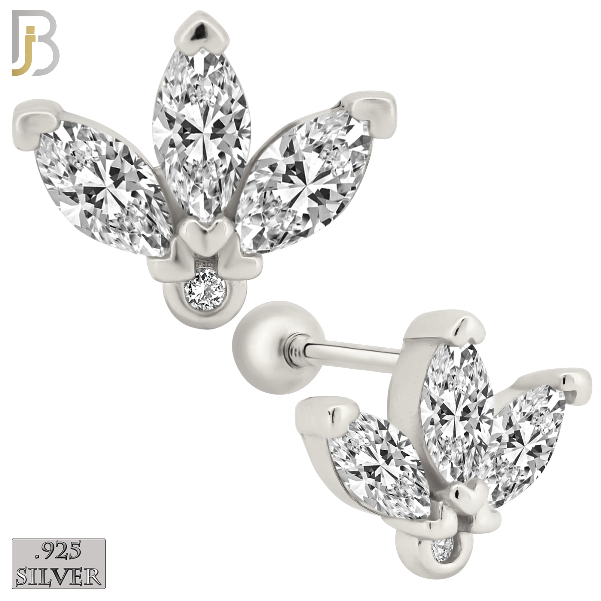 925-ES415 - Screw Ball Back - 925 Sterling Silver Three Leaf Stud Earrings image 0