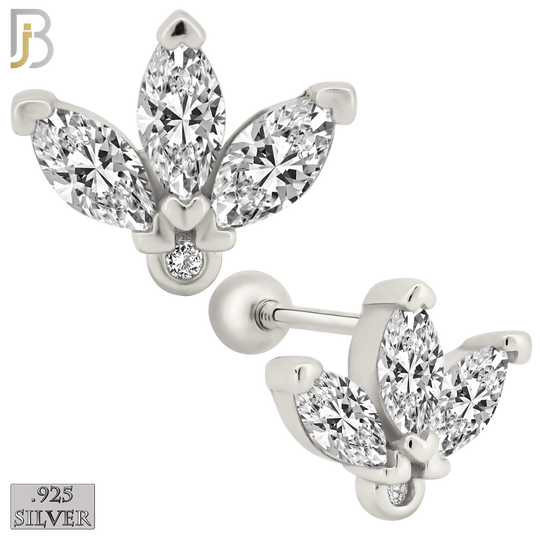 925-ES415 - Screw Ball Back - 925 Sterling Silver Three Leaf Stud Earrings image 0