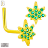 925-NR110LGSG - 925 Sterling Silver Leaf with Green CZ L Shape Nose Ring (Pack of 6) image 2