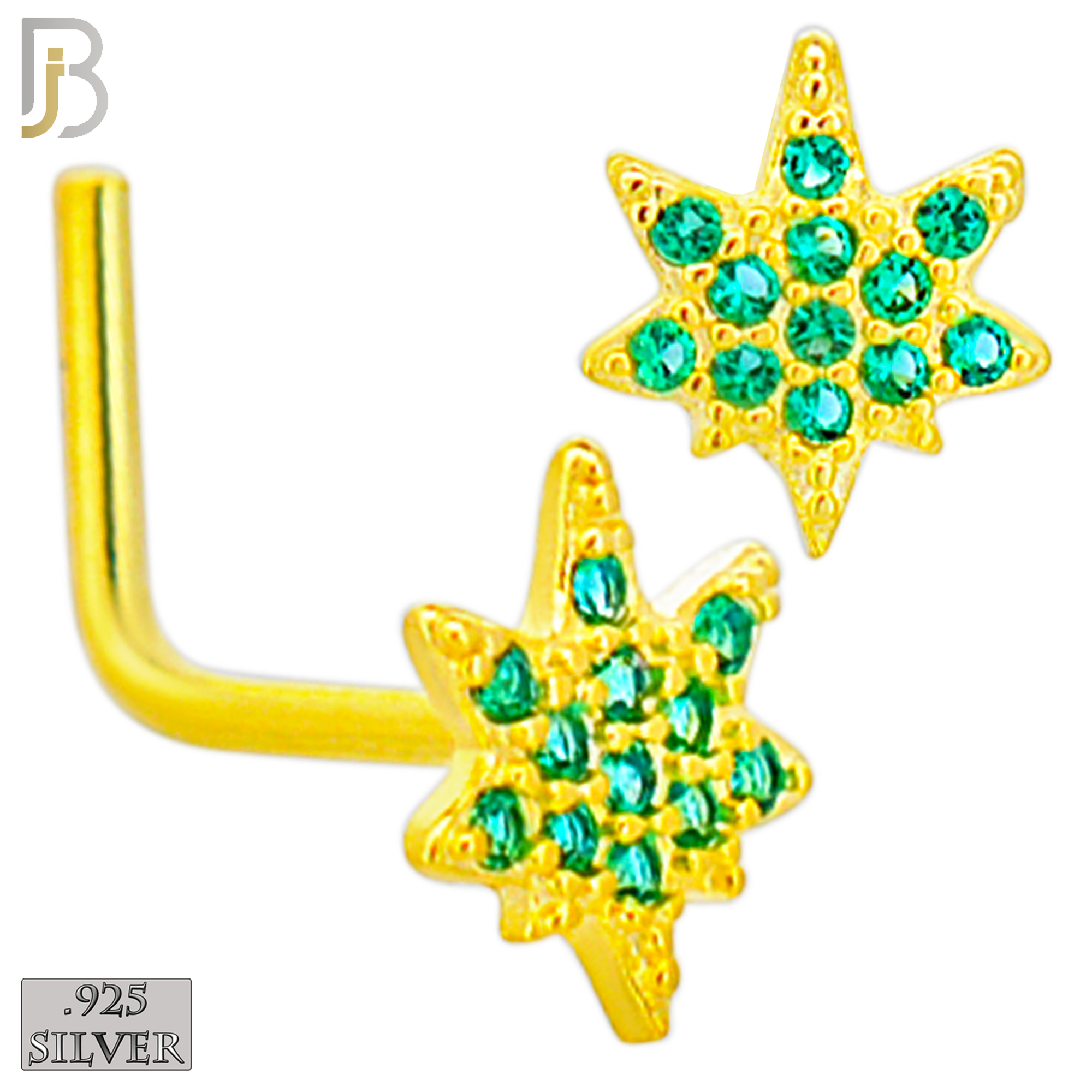 925-NR110LGSG - 925 Sterling Silver Leaf with Green CZ L Shape Nose Ring (Pack of 6) image 2