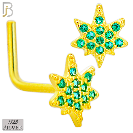 925-NR110LGSG - 925 Sterling Silver Leaf with Green CZ L Shape Nose Ring (Pack of 6) image 2