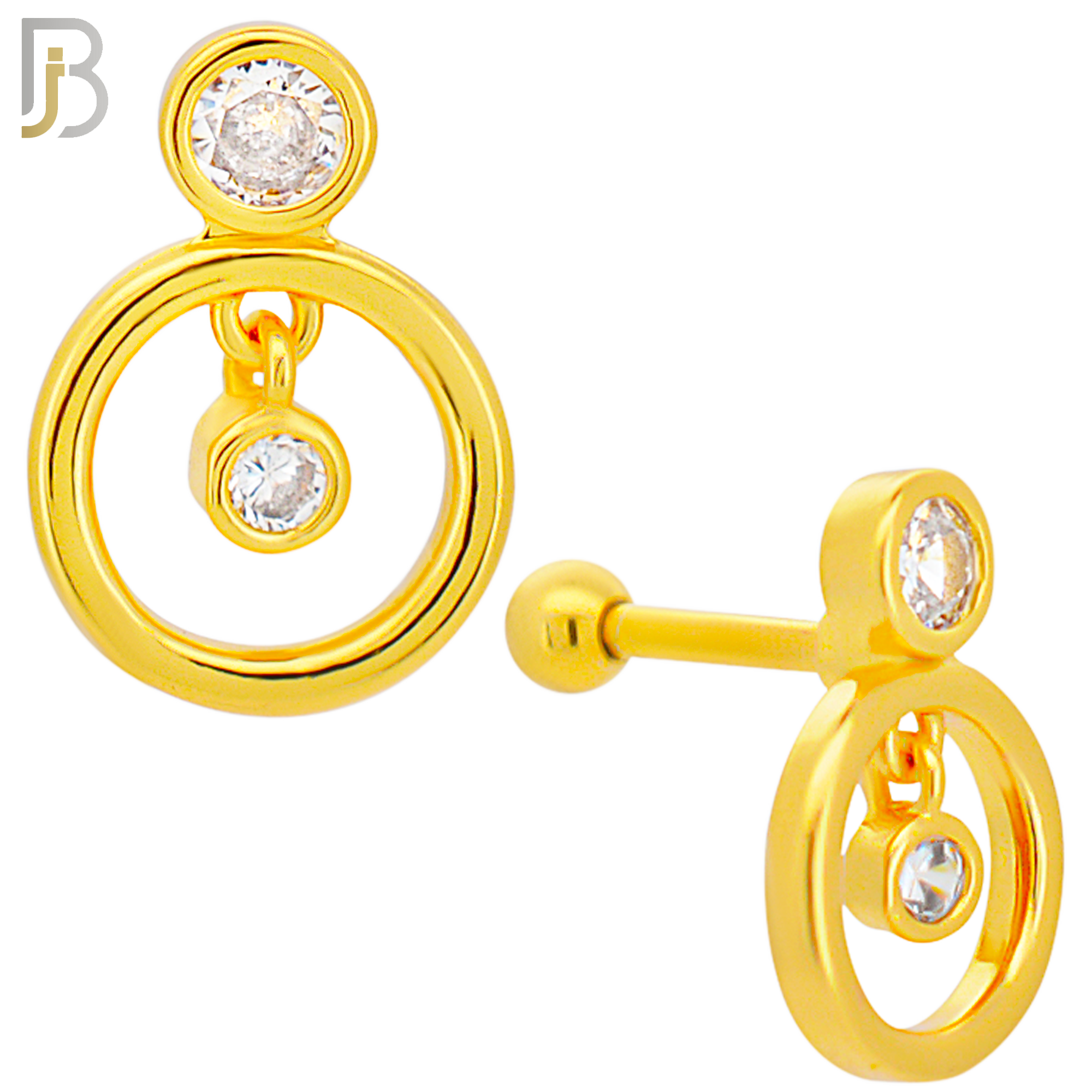 TB35 - 316L Stainless Steel and Brass Dangling Round Zircon in Hollow Ring Design Tragus Barbell Cartilage Piercing Screw Ball (PACK OF 6) image 2