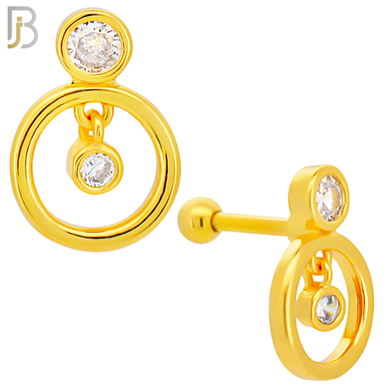 TB35 - 316L Stainless Steel and Brass Dangling Round Zircon in Hollow Ring Design Tragus Barbell Cartilage Piercing Screw Ball (PACK OF 6) image 2