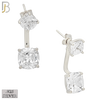 925-ES468 - 925 Sterling Silver Double Curvy Square CZ in Prong Set Push Back L-Dangle Earring image 0