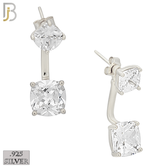 925-ES468 - 925 Sterling Silver Double Curvy Square CZ in Prong Set Push Back L-Dangle Earring image 0