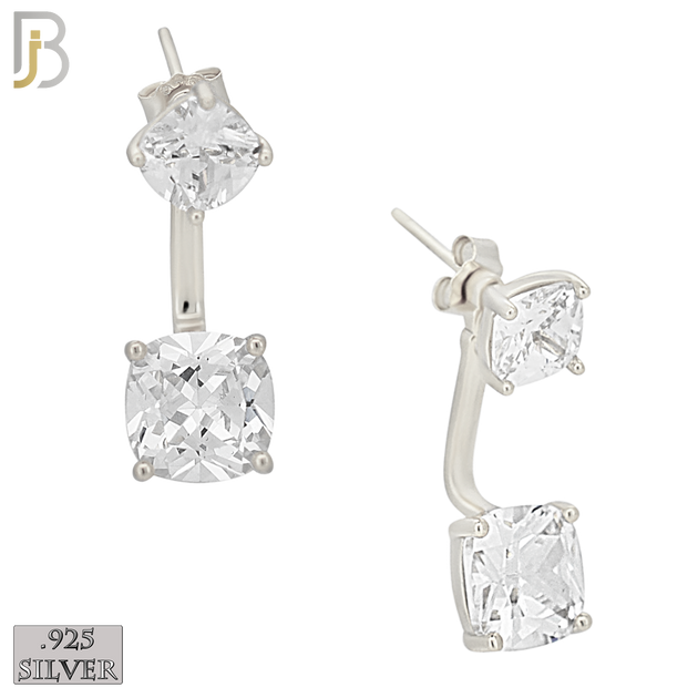 925-ES468 - 925 Sterling Silver Double Curvy Square CZ in Prong Set Push Back L-Dangle Earring image 0