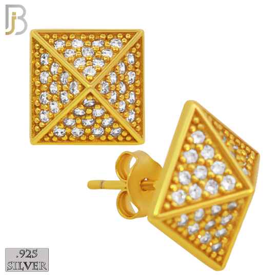 925-ES229 – .925 Sterling Silver Pyramid Design Earring Stud with Zircon image 2