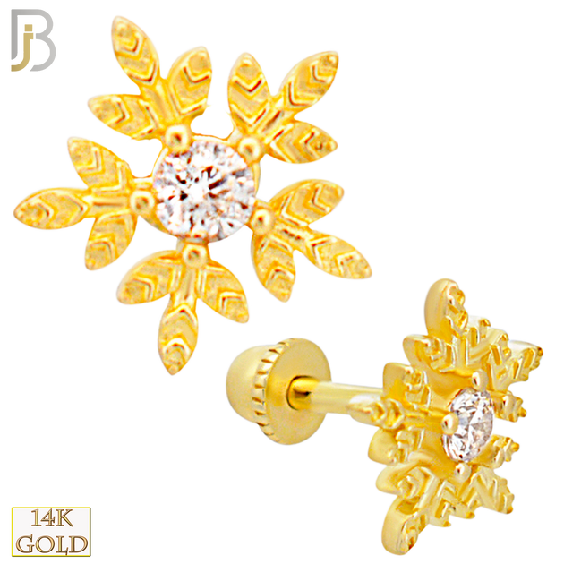 14-TB55 - 14k Yellow Gold Snowflake with CZ Center Tragus Barbell with Baby Screw Backing image 0