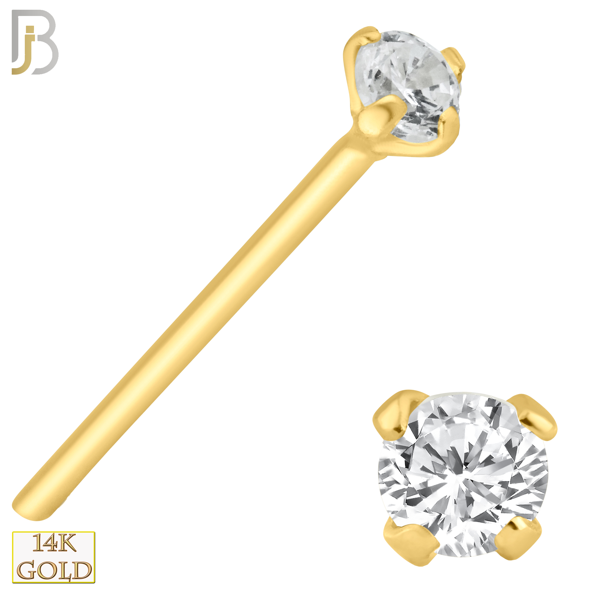 14-NR02CY-22 - 14k Solid Yellow Gold 22g Prong Setting  Round Cubic Zircona Nose Stud Bend-it Yourself, Nose Straight  image 3