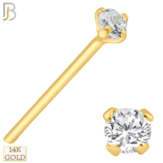 14-NR02CY-22 - 14k Solid Yellow Gold 22g Prong Setting  Round Cubic Zircona Nose Stud Bend-it Yourself, Nose Straight  image 3