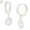 ES13 - 316L Stainless Steel Dangling Teardrop with Zircon Design Huggies Clip On image 1
