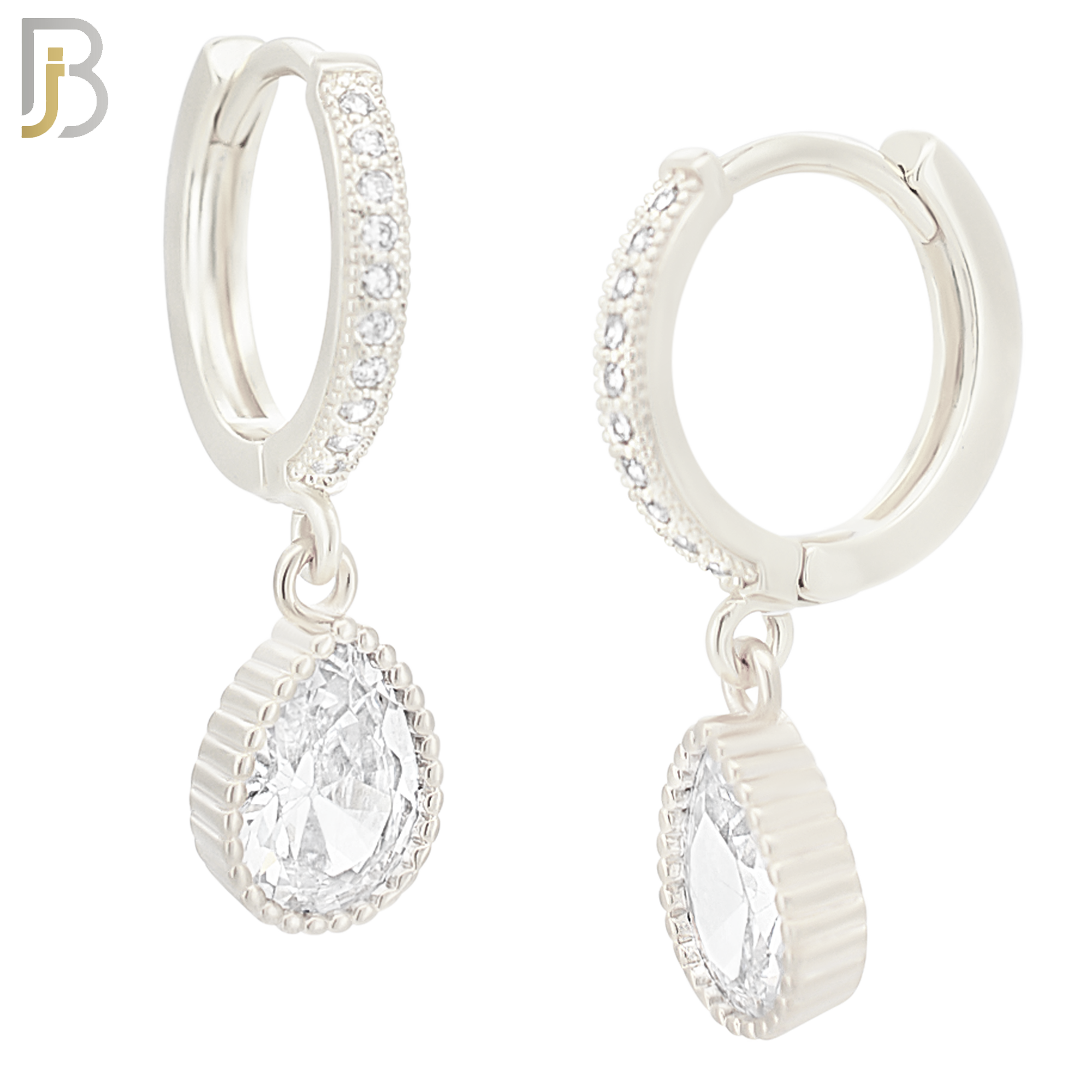 ES13 - 316L Stainless Steel Dangling Teardrop with Zircon Design Huggies Clip On image 1