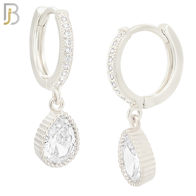 ES13 - 316L Stainless Steel Dangling Teardrop with Zircon Design Huggies Clip On image 1