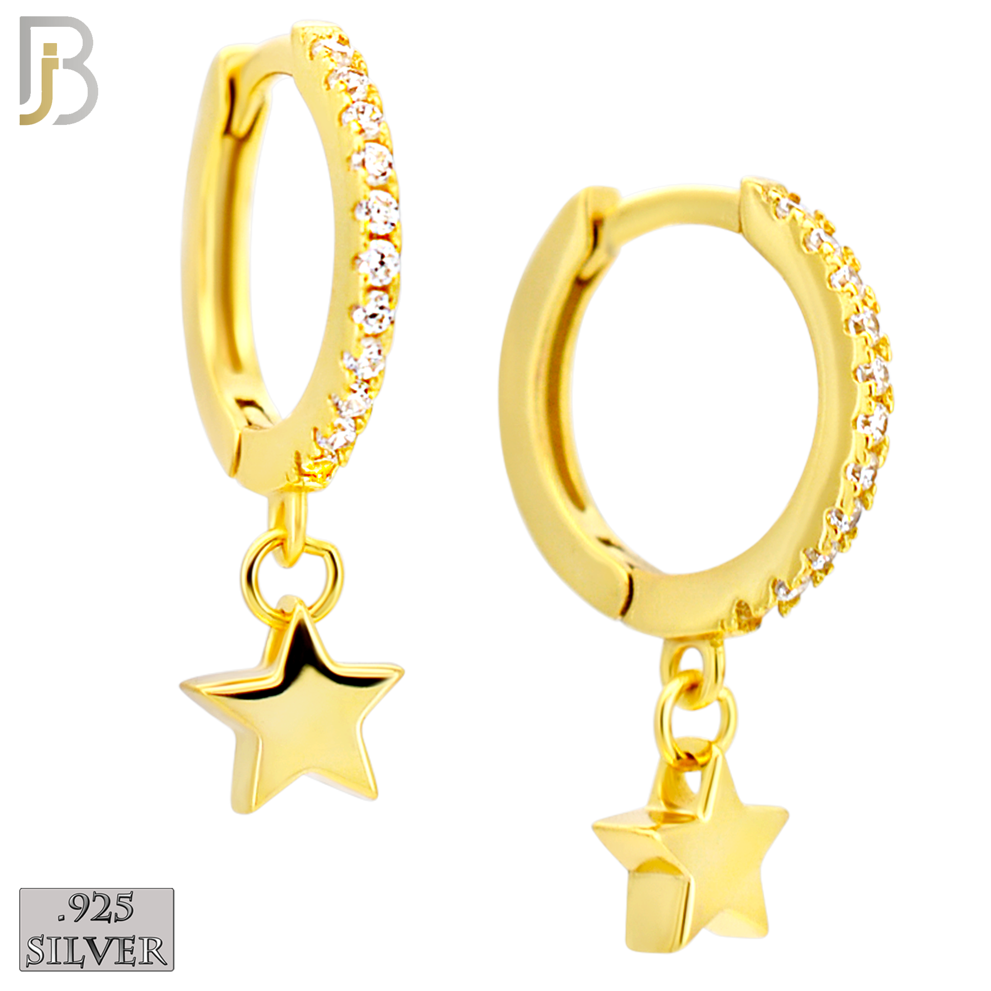 925-ES442 - 925 Sterling Silver Dangling Plain Star Huggies Earring with Multi Zircon Hoop image 2