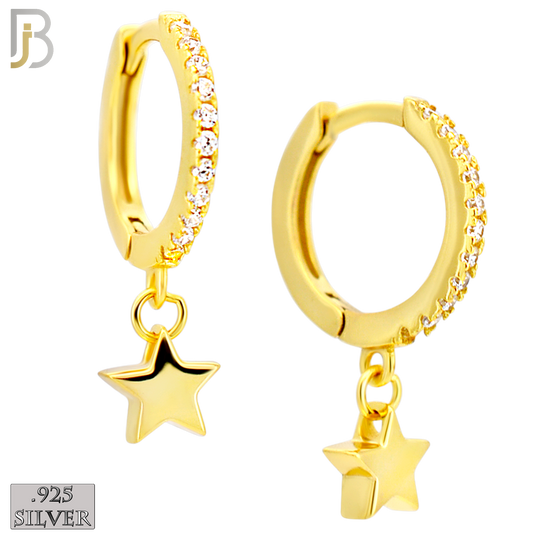 925-ES442 - 925 Sterling Silver Dangling Plain Star Huggies Earring with Multi Zircon Hoop image 2