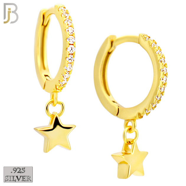 925-ES442 - 925 Sterling Silver Dangling Plain Star Huggies Earring with Multi Zircon Hoop image 2