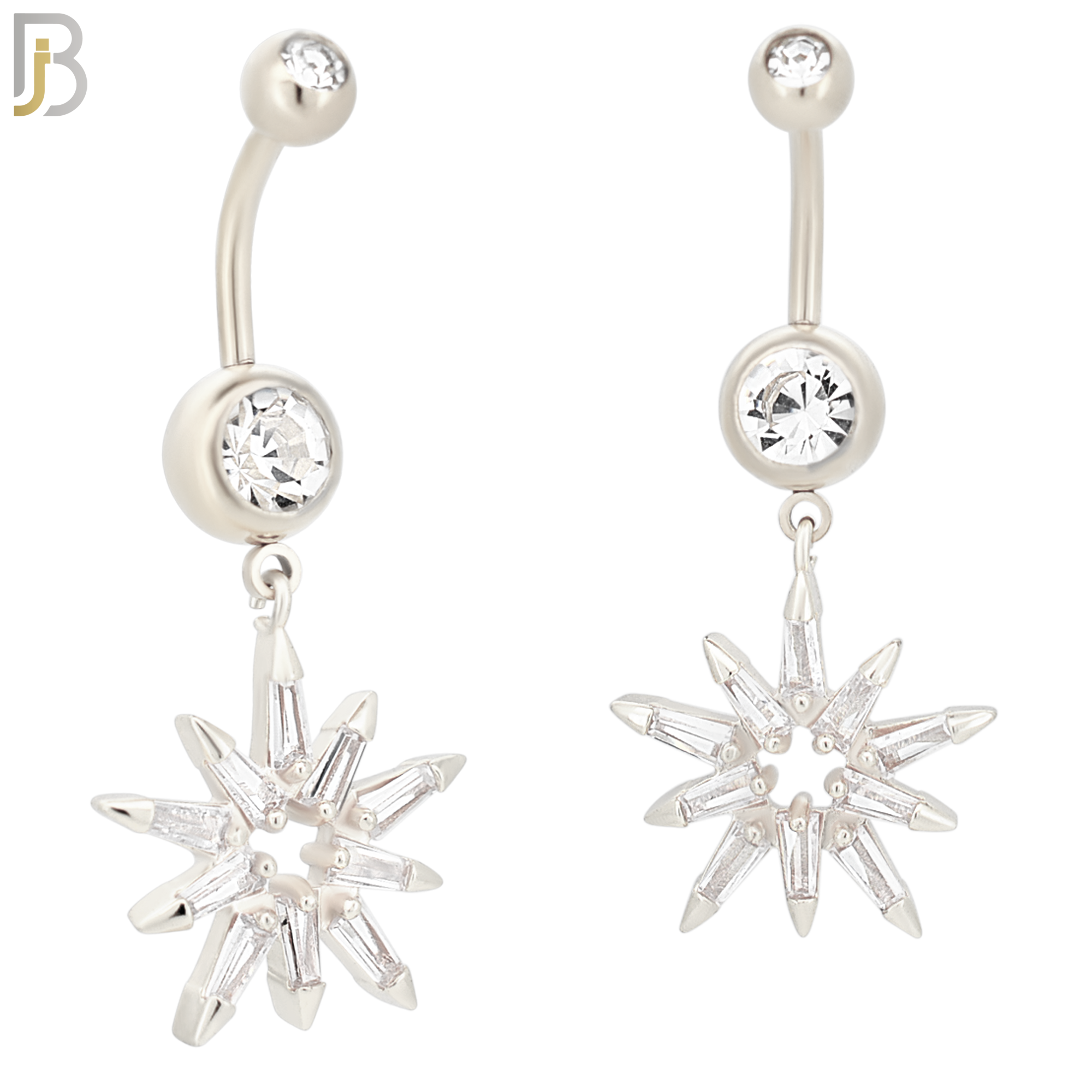 N018 - 316L Stainless Steel Dangling Stardust Shape Zircon Design Belly Ring with 5mm Screw Ball image 1
