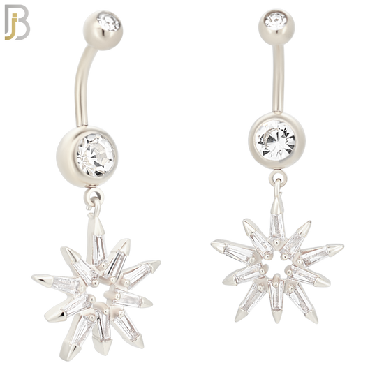 N018 - 316L Stainless Steel Dangling Stardust Shape Zircon Design Belly Ring with 5mm Screw Ball image 1