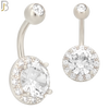 NB21 - 316L Stainless Steel Round Prong with  Zircon Around  Banana Belly Navel Ring image 1
