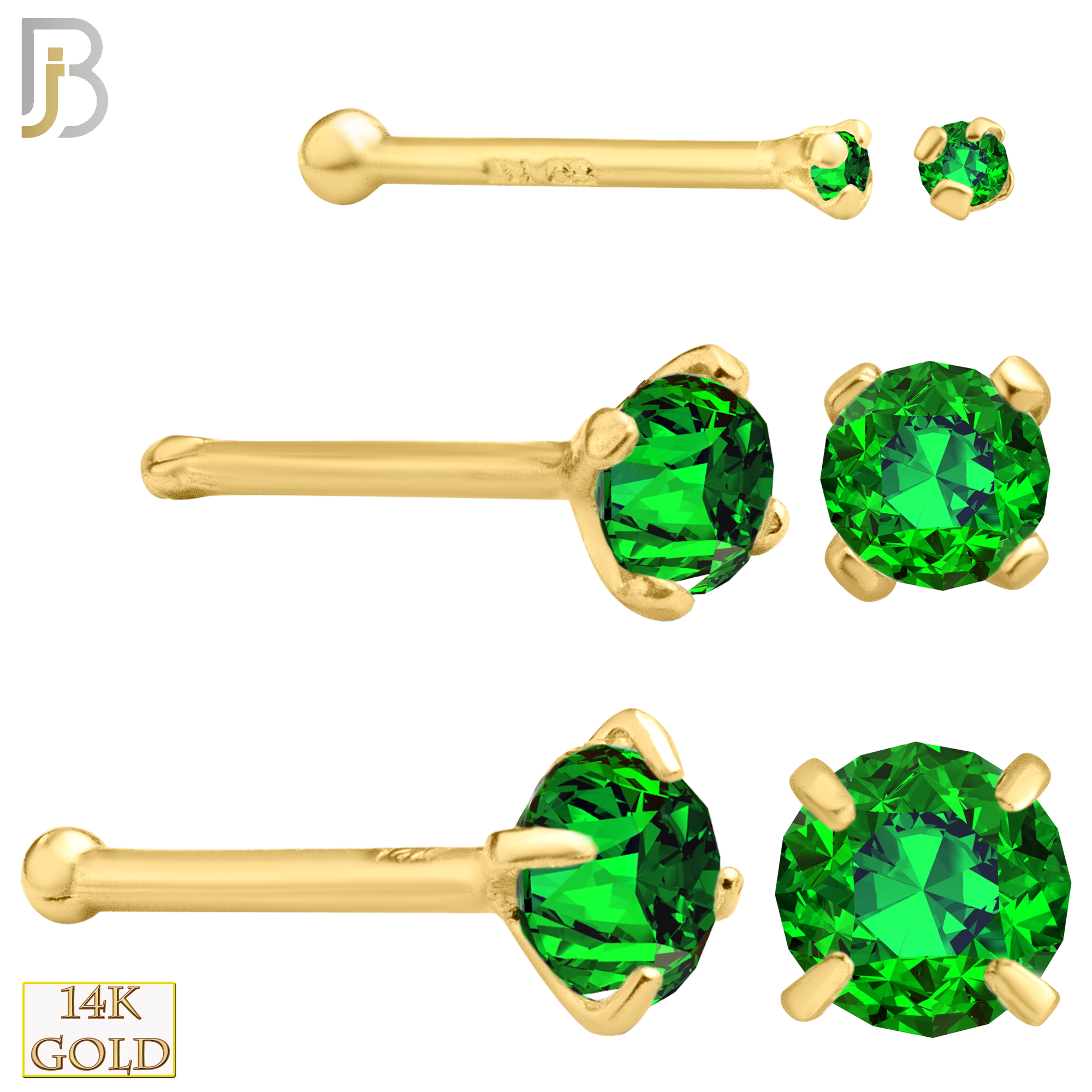 14-NR01YCE-20 - 20g-14k Yellow Gold 20g Nose Bone with Colombian Emerald in Prong Setting image 0