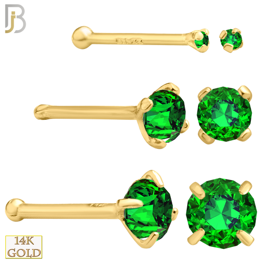 14-NR01YCE-20 - 20g-14k Yellow Gold 20g Nose Bone with Colombian Emerald in Prong Setting image 0