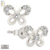 925-ES208 - Push Back - .925 Sterling Silver Butterfly Design Earring Stud with Clear Zircon image 1