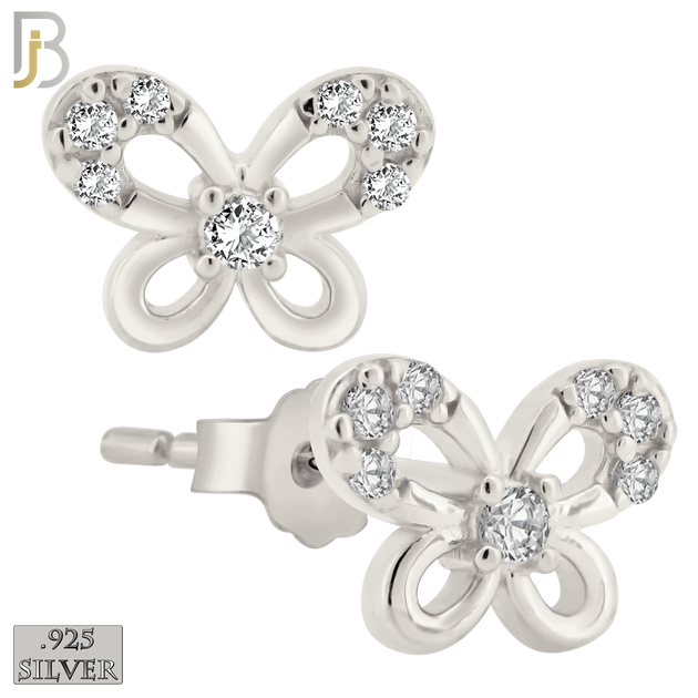 925-ES208 - Push Back - .925 Sterling Silver Butterfly Design Earring Stud with Clear Zircon image 1