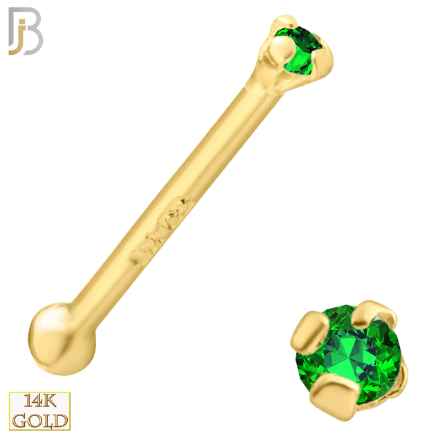14-NR01CYE - 20g 14k Yellow Gold Nose Bone with Emerald Colored CZ image 1