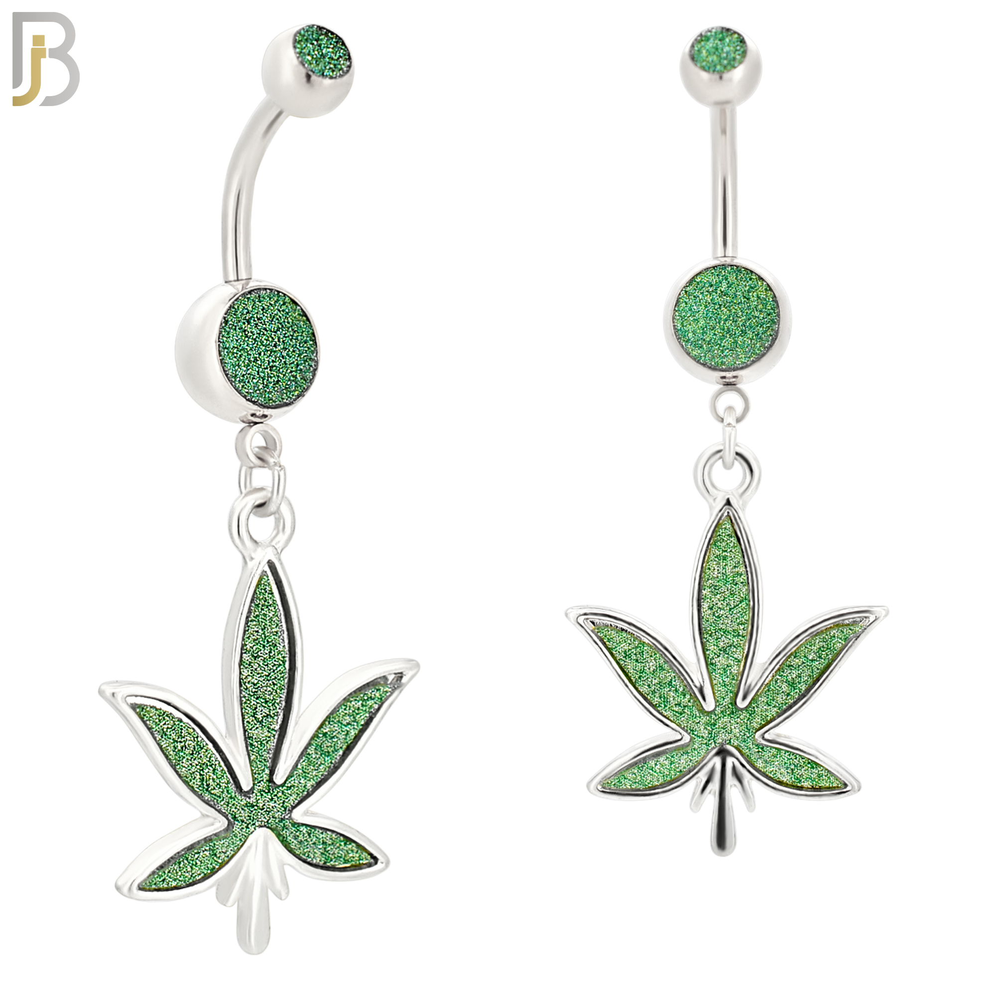 N002 - 316L Stainless Steel Dangling Marijuana Leaf Sandpaper Design Belly Ring with 4mm Screw Ball image 2